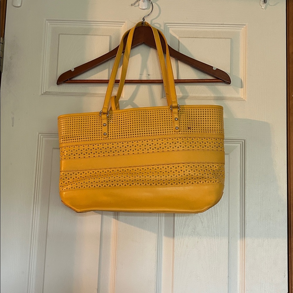 Nine West Yellow and Blue Floral Tote with small bag charm